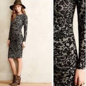 GANNI black lace print Monica bodycon ruched side dress, size M